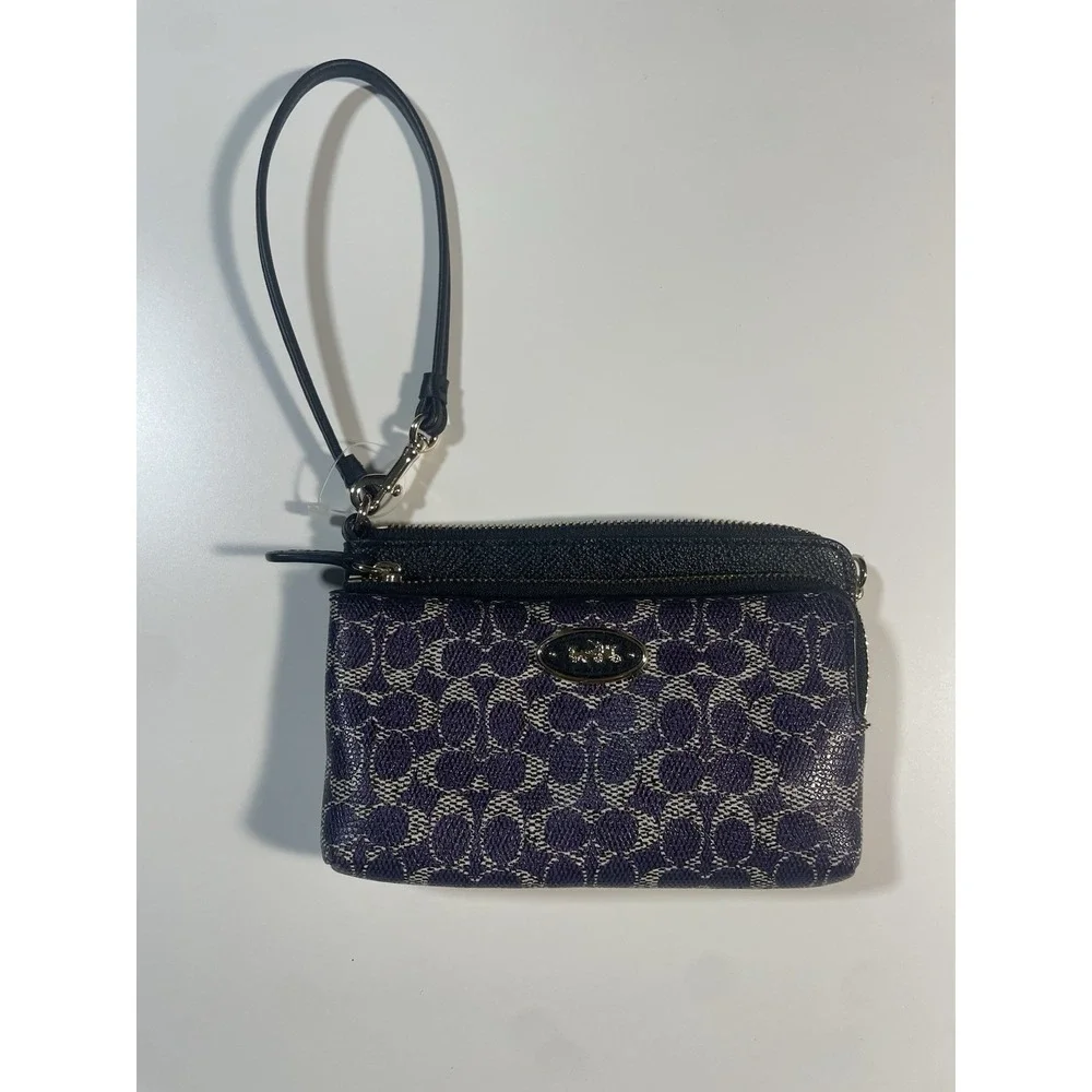 Coach Small Leather Wristlet Purse Cobalt Blue/ ‎ Navy